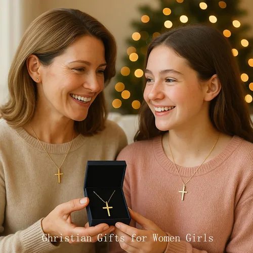 Vista 13 de Collar de cruz para mujeres y niñas, delicado chapado en oro de 14 quilates, gargantilla con dije de cruz que no se deslustra, impermeable, moderno