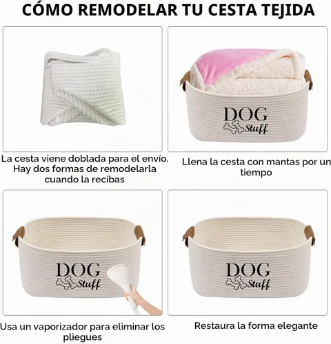 Vista 3 de Geyecete Cesta cuadrada de juguetes para perros, cesta de almacenamiento de cuerda de algodón, cesta de almacenamiento para mascotas/juguetes
