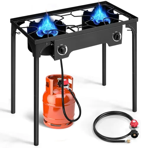 Vista 8 de Karl home Estufa de gas propano de 1 quemador para cocinar al aire libre, cocina de campamento de 75,000 BTU con patas extraíbles y regulador PSI