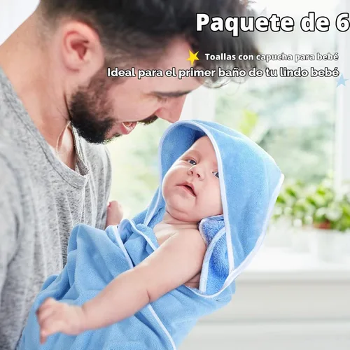 Vista 6 de Chumia - Paquete de 6 toallas de baño con capucha para bebé, 30 x 30 Varios