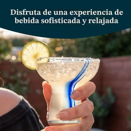 Vista 2 de Libbey Blue Ribbon - Juego de 6 vasos de Margarita sin tallo, de inspiración artesanal, elegantes vasos de margarita, cristalería mexicana ligera
