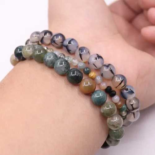 Vista 6 de UEUC - Pulseras Reiki, apilables, de piedras curativas, cristales, con dije del árbol de la vida, yoga y hoja de loto, contra la ansiedad