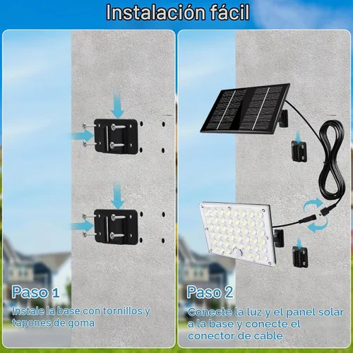 Vista 8 de Aialun 184 luces LED solares de inundación para exteriores, sensor de movimiento, luces de inundación solares con cable de 16.4 pies, impermeable