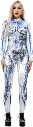 Vista 5 de Womens Hi-neck Skeleton Print Bodycon Jumpsuits Fullbody Unitard 2020#Pattern4