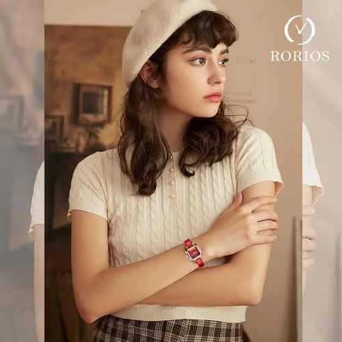 Vista 2 de RORIOS Reloj de cuarzo analógico de moda para mujer, reloj de cuarzo simple, impermeable, reloj de vestir cuadrado, reloj de pulsera con esfera