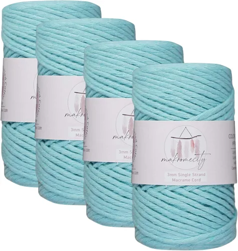 Vista 109 de Makromecity, Cordón de macramé de un solo hilo de 3 mm x 100 yardas (300 pies) de 3 mm de cordón de algodón azul bebé para arte y manualidades