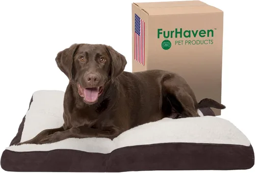Vista 23 de Furhaven - Cama para perros y gatos, cojín de lujo, diseño rectangular tradicional, cama para mascotas con funda extraíble para perros y gatos