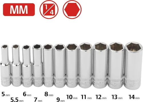 Vista 2 de Ingersoll Rand 11 Pc. Juego de llaves de vaso profundo de 1/4 pulgadas - Métrico 6 Pt.- 752045X