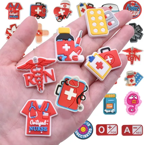 Vista 2 de Juego de 37 dijes de decoración de zapatos médicos, dijes de lactancia para zapatos de enfermería, dijes mexicanos para zapatos de acceso a zapatos