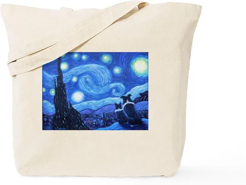 Vista 12 de CafePress The Starry Night by Vincent Van Gogh - Bolsa de lona reutilizable de lona beige, Caqui, S