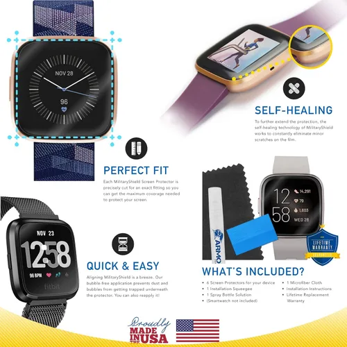 Vista 7 de ArmorSuit MilitaryShield - Protector de pantalla compatible con Fitbit Versa 2 (paquete de 6) de cobertura máxima, película transparente HD