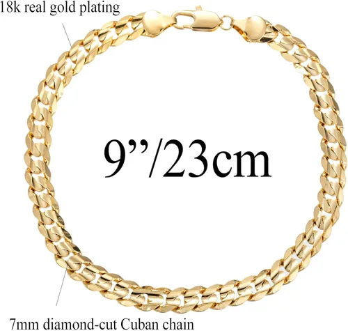 Vista 2 de kelistom Tobillera de eslabones cubanos de oro para mujeres y hombres, 0.276 in de ancho, oro de 14 quilates, oro de 18 quilates, chapado en oro