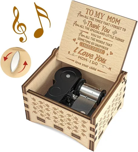 Vista 9 de Ucuber Caja de música con melodía «You are My Sunshine», regalo para mamá de parte de la hija, cajas vintage de tamaño miniatura grabadas con láser