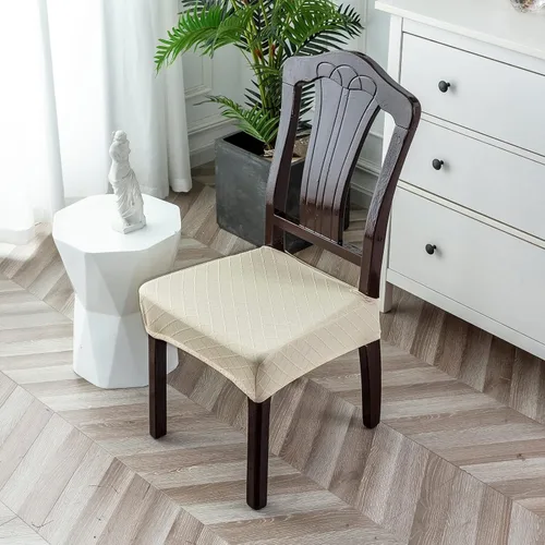Vista 9 de Genina Juego de 2 fundas impermeables para sillas de comedor, fundas elásticas de jacquard extraíbles y lavables, sin fundas traseras, color beige