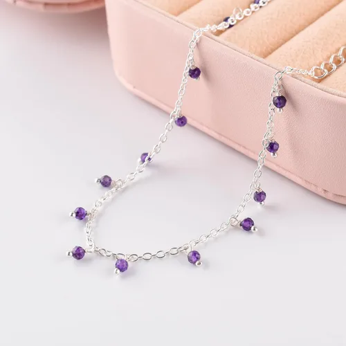 Vista 22 de Yanara Tobilleras de piedras preciosas para mujer, piedra natal natural, chapada en plata, joyería hecha a mano en 8.5 + 1.5 pulgadas, cristales