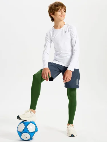 Vista 4 de DEVOROPA - Leggings de compresión para niños, mallas deportivas con forro polar, capa base térmica Verde militar (forro polar)
