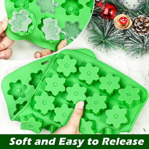 Vista 6 de Webake Molde de cubitos de hielo de copo de nieve de silicona con 24 cavidades, bandeja de cubitos de hielo de Navidad, moldes de copo de nieve