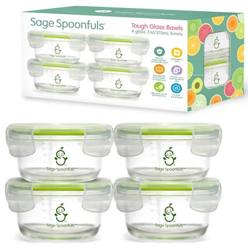 Vista 10 de Sage Spoonfuls Recipientes de vidrio para alimentos para bebés con tapas, paquete de 6, tarros de comida para bebés de 4 onzas, duraderos y a prueba
