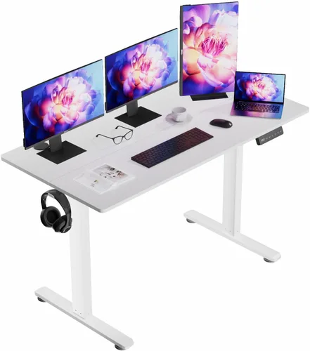 Vista 9 de Escritorio eléctrico de altura ajustable con bandeja para teclado, escritorio de pie sentado de 48 x 24 pulgadas, escritorio ergonómico para Negro