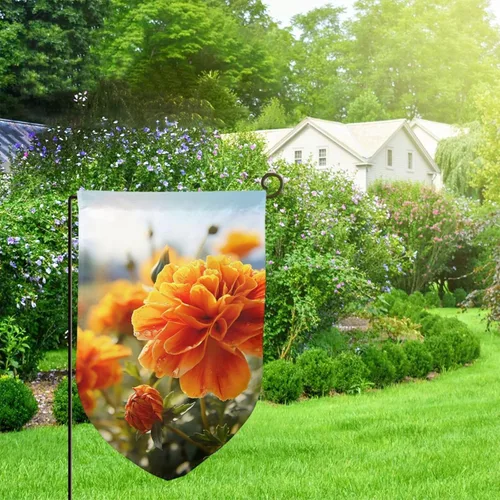 Vista 2 de Banderas de jardín para exteriores, flores de caléndula, flores de otoño, bandera de jardín de 12 x 18 pulgadas, bandera de bienvenida de temporada