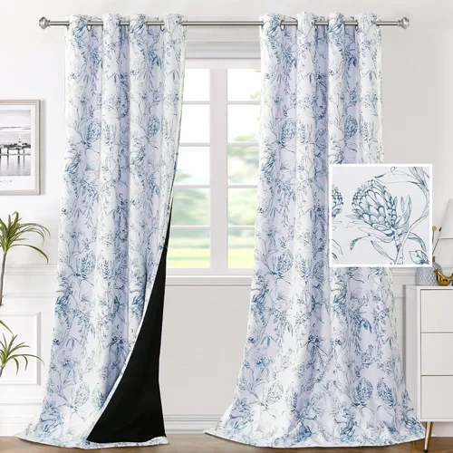 Vista 11 de H.VERSAILTEX - Cortinas 100% blackout con estampado floral de cattleyas, 45 pulgadas de largo, juego de 2 paneles térmicos con forro negro, a prueba