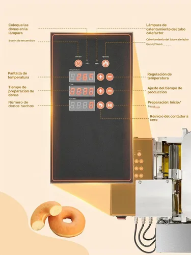 Vista 7 de FOHERE Máquina automática comercial para hacer donas, 1750 W, mini freidora de donas de 4 filas, tolva de 3 litros con control inteligente, 250