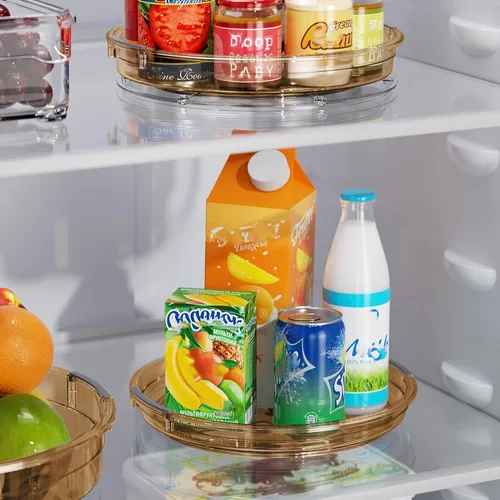 Vista 2 de LAMU Paquete de 2 organizadores giratorios Lazy Susan para gabinete, 10.6'' 9.25'' organizador de condimentos para refrigerador, despensa de cocina