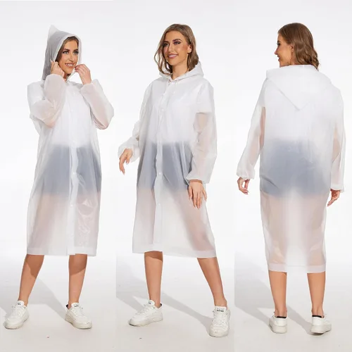 Vista 10 de OFFITECTURE Paquete de 2 ponchos de lluvia reutilizables para adultos, impermeables con capucha para mujeres/hombres con cordón