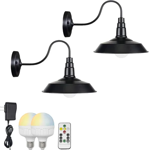 Vista 11 de Fácil de cargar e instalar, control remoto, batería recargable inalámbrica, funciona con atenuación continua, aplique de pared de diseño vintage