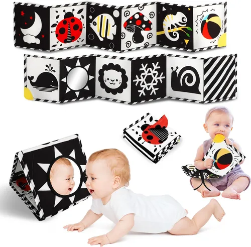 Vista 8 de Baobrava 3 piezas de juguetes para bebés en blanco y negro de alto contraste para recién nacidos, juguete sensorial Montessori para tiempo