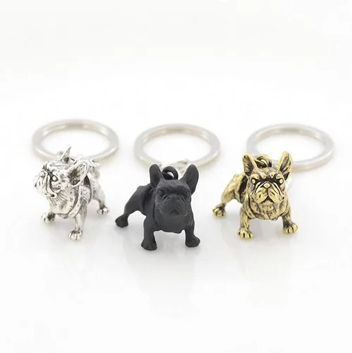 Vista 2 de Kytrun Retro 3 Colores 3D Bulldog Francés Llavero Lindo Metal Bulldog Francés Perro Llaveros Llaveros Joyería para Mascotas Mejor Regalo Negro