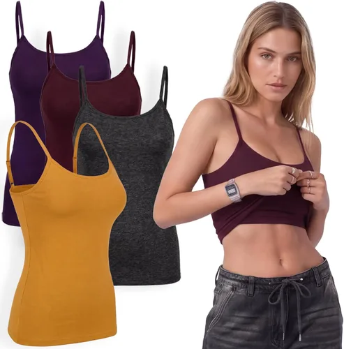 Vista 63 de Emmalise Camiseta de mujer con brasier integrado, soporte de tela sin varillas, camisola corta