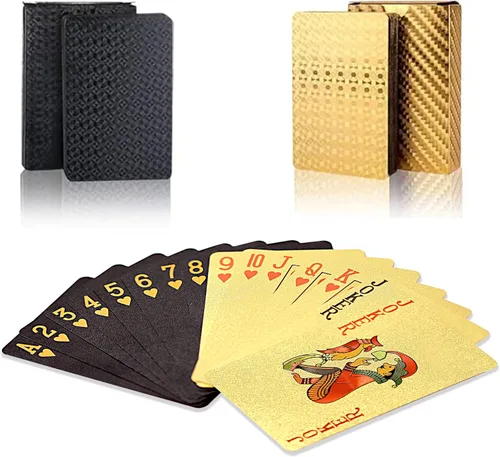 Vista 13 de 10 Paquetes de Cartas de Juego - 5 Negras 5 Doradas HD, 54 Cartas de Póquer Estándar de Plástico Impermeable para Fiestas Familiares naipes de oro