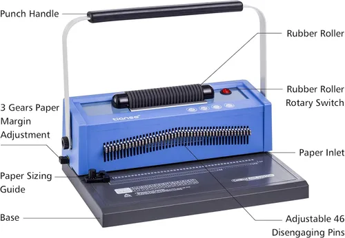 Vista 6 de TIANSE Máquina de encuadernación de bobina en espiral, carpeta manual para hacer libros con insertador de bobina eléctrica, pines desenganchables