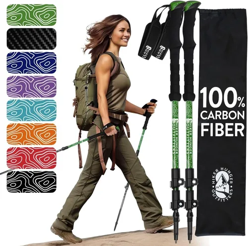 Vista 23 de 100% Carbon Fiber Trekking Poles by USA Brand - Ultra Strong Lightweight Collapsible Hiking Poles with Cork and EVA Foam Grips & Quick Adjustable