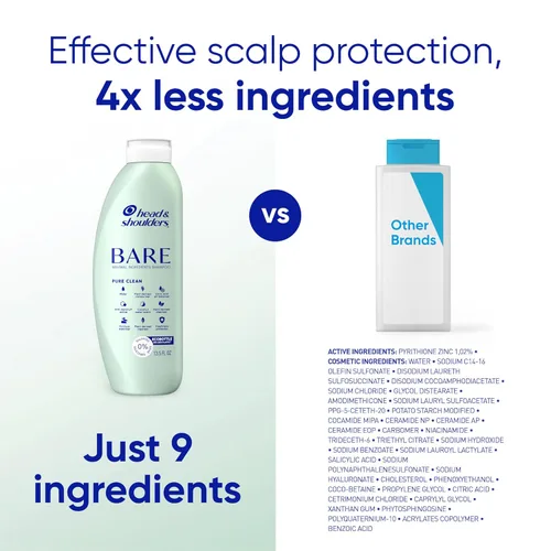 Vista 4 de Head & Shoulders - Champú y acondicionador anticaspa 2 en 1, BARE Pure Clean, paquete doble, 1% de piritiona de zinc, cuidado del cuero cabelludo