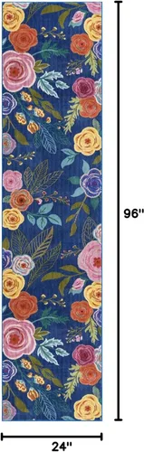 Vista 3 de Unique Loom Blossom Collection Ashley - Alfombra de área (2 x 8 pies, color azul/oliva)