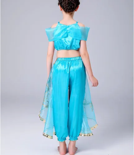 Vista 8 de TPMG Princess Jasmine Costume for Girls 3T-12Y, Dress Up Clothes Kids Halloween Play Dress with Wig Headband Party Outfits