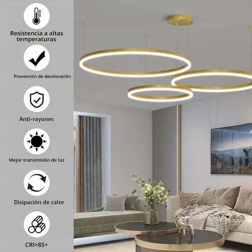 Vista 5 de Mikeru Lámpara de Araña LED Moderna de 3 Anillos, Accesorios de Luz Colgante de Techo con Control Remoto 3000k-6500K Temperatura de Color Ajustable