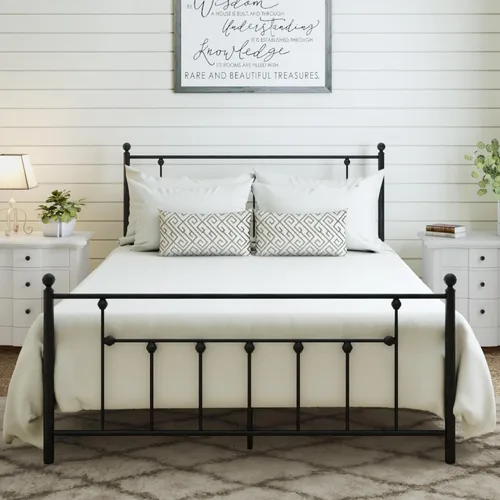 Vista 13 de Golden Gate Beds - Estructura de cama de plataforma de metal estilo victoriano con cabecera y pie de cama de hierro forjado antiguo, base de colchón