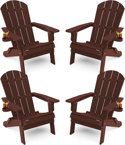 Vista 11 de YEFU Silla Adirondack, silla Adirondack de plástico de gran tamaño, sillas plegables para exteriores con soporte para tazas, silla de césped