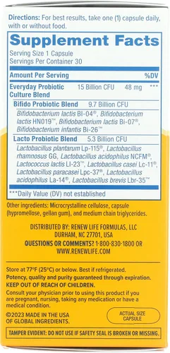 Vista 5 de Renew Life Cápsulas probióticas diarias, suplemento diario que apoya la salud urinaria, digestiva e inmunológica, L. Rhamnosus GG, sin lácteos, soja