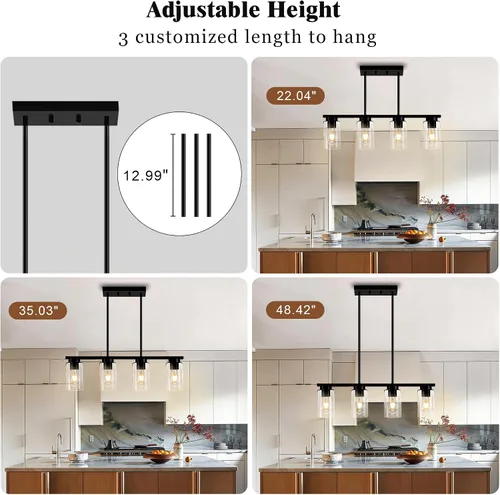 Vista 8 de Luces de isla para cocina, 4 luces negras para comedor sobre mesa, iluminación moderna para isla de cocina, casa de campo, isla de cocina, lámparas
