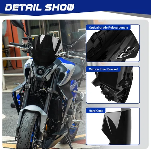 Vista 3 de Parabrisas de motocicleta de 12 pulgadas para MT09 MT-09/SP FZ09 2021 2022 2023 deflector de viento delantero con soporte de montaje, negro