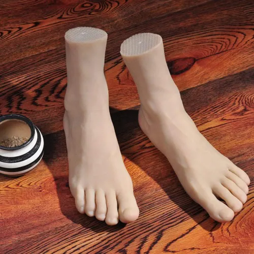 Vista 3 de Pies de silicona, 1 par de maniquí masculino de silicona, pie de silicona con pantalla de hueso, sandalia para zapatos, calcetín, exhibición, arte