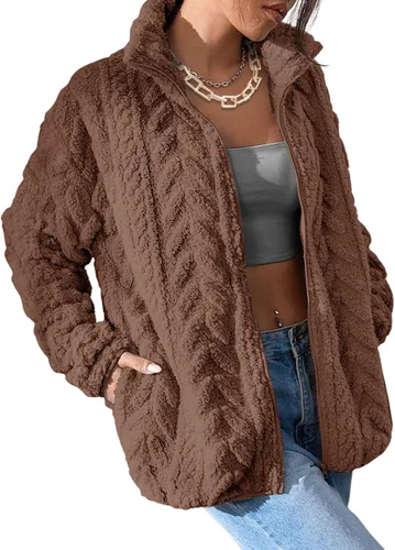 Vista 11 de Dokotoo Chaqueta de forro polar de invierno para mujer, abrigo casual con Pétalo de orquídea