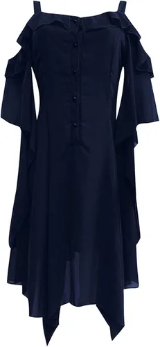 Vista 3 de Vestido renacentista para mujer, vestido gótico de Halloween, vestido retro de Halloween, disfraz medieval, vestido de encaje con hombros
