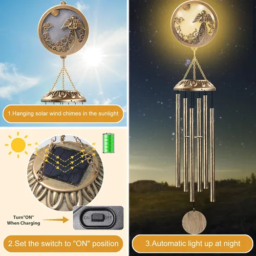 Vista 6 de Carillones de Viento, Carillones de Ángel Solar con Tono Profundo, Regalo Conmemorativo para Mamá/Abuela/Mujeres, Campanillas de Viento al Aire