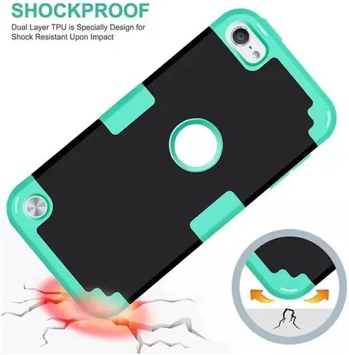 Vista 5 de Funda para iPod Touch 7ª, 6ª y 5ª generación, carcasa rígida de policarbonato de doble capa + silicona a prueba de golpes resistente de alto impacto