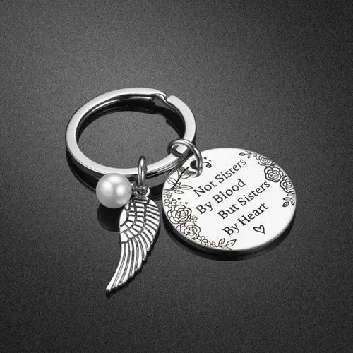 Vista 5 de Llavero de amistad con texto en inglés Not Sisters by Blood but Sisters, para mujeres, adolescentes, niñas, regalos para mejores amigas, cumpleaños